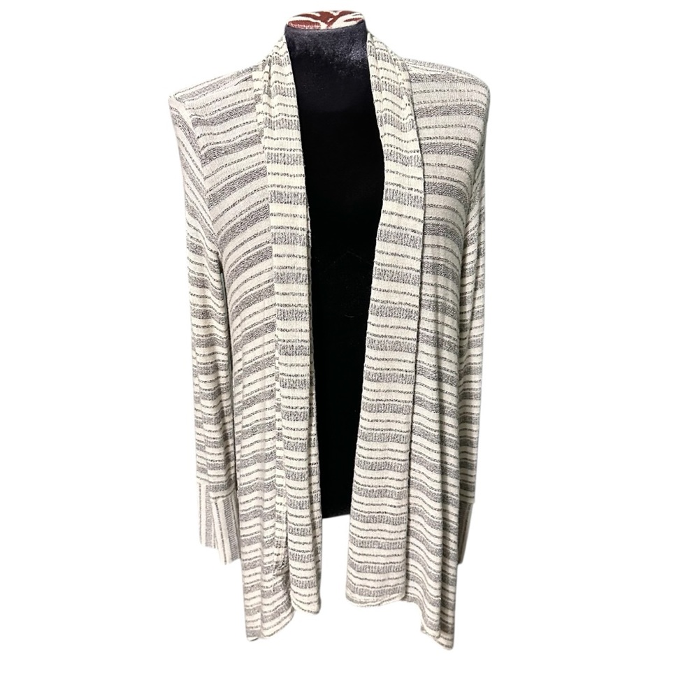 Lazy Sundays Striped Open Front Cream Grey Cardigan Size Medium